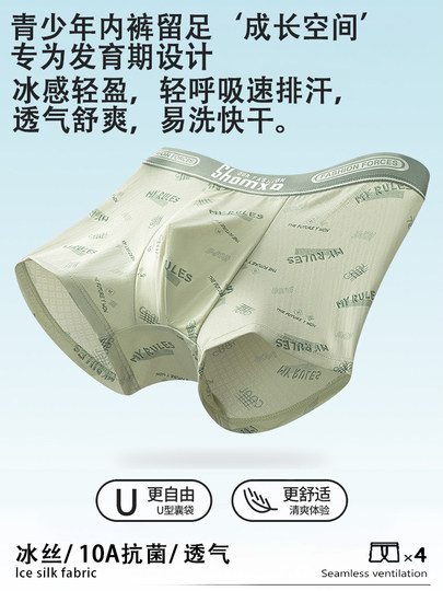 Men's Ice Silk Underwear 2026 New Boxer Briefs for Teenagers in the Developmental Period, Students, High School Students, Seamless Boxer Briefs