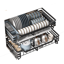 拉篮厨房橱柜碗篮304不锈钢双层抽屉式收纳碗碟架柜厨柜拉蓝2324