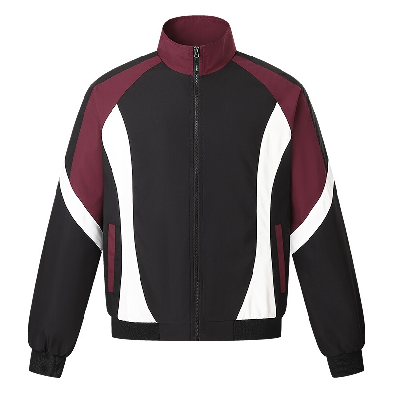 2026 Autumn New American Retro Sports Style Stand Collar Jacket for Men with Color Block Patchwork Student School Uniform Coat