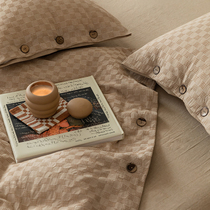 Full cotton waffle fagger 4 pieces of vegetarian color Nordic Wind Ins bed bedding 1 2M single 1 5 2 m Double quilt cover