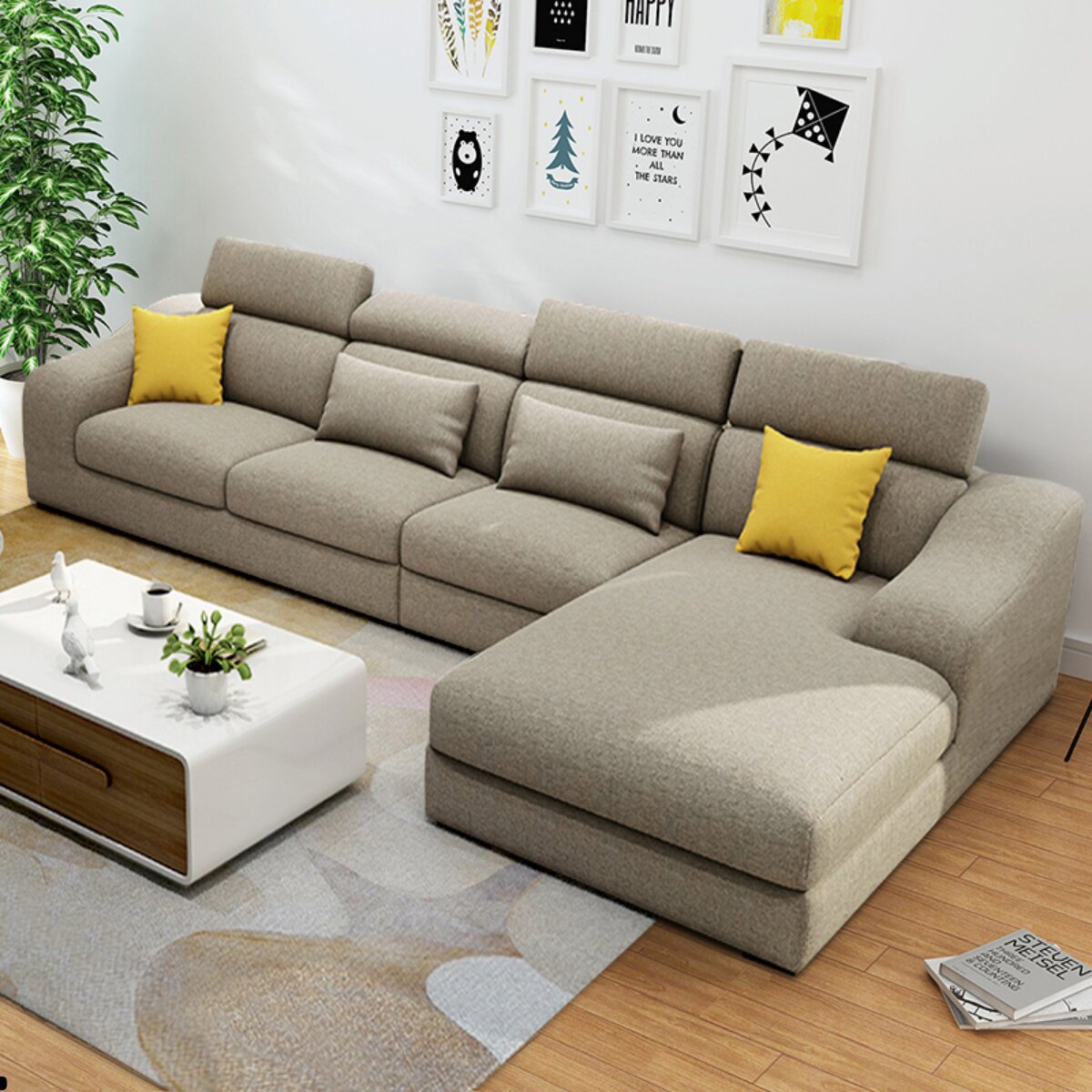 Nordic Bart sofa Modern minimalist size family Living room Integral Corner Cotton Linen Latex Unwashed Sofa Combination
