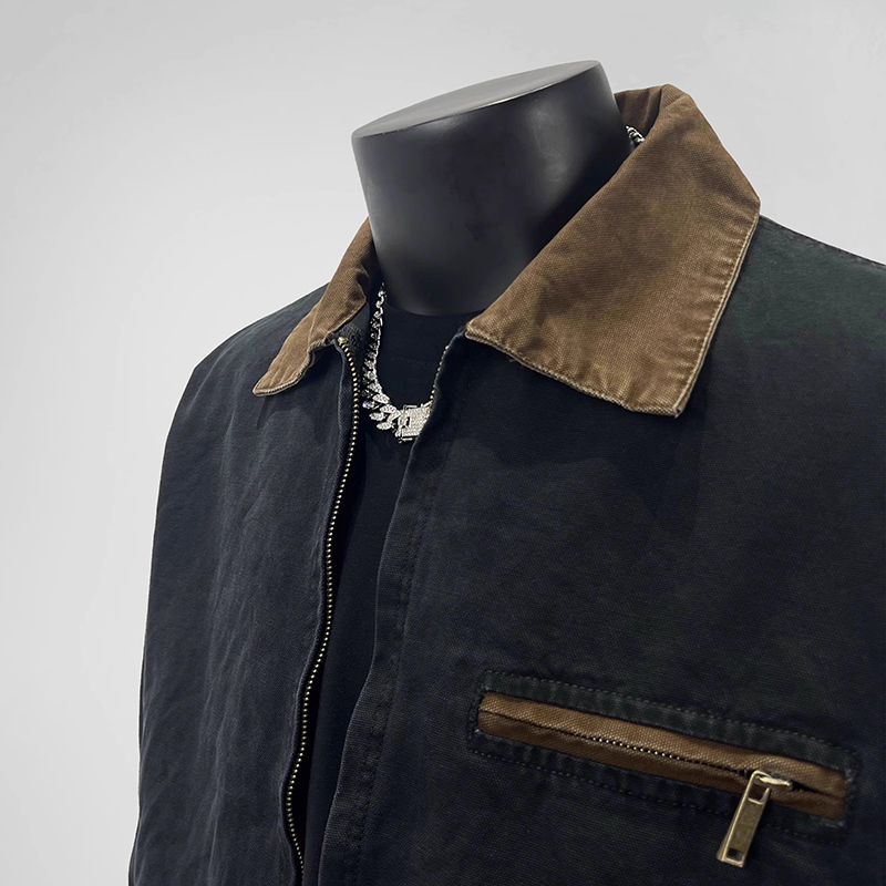 American-Style Detroit Heavy-Duty Workwear Short Canvas Jacket for Men, Spring and Autumn Detroit Vintage Oversized Coat