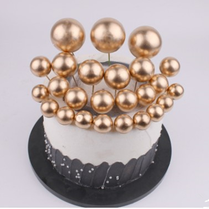 Baking Cake Decoration Luxury Foam Ball Iron Wire Card Plug-in Gold and Silver Decorative Balls Pack of 5