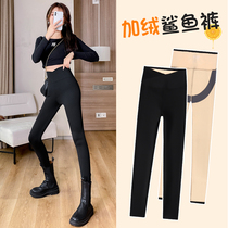 Shark skin leggings women wear cross waist winter plus velvet padded suspension pants high waist shaping Barbie yoga pants