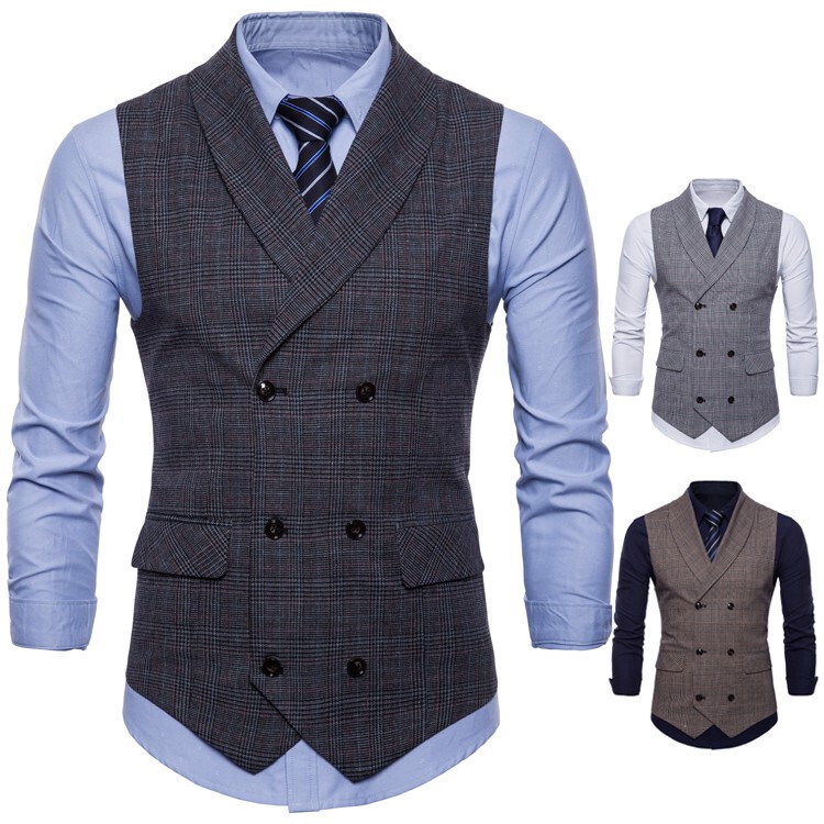 Men's Business Suit Vest, Men's Plaid Slim Fit British Fashion Casual Vest, Formal Suit Vest Trendy