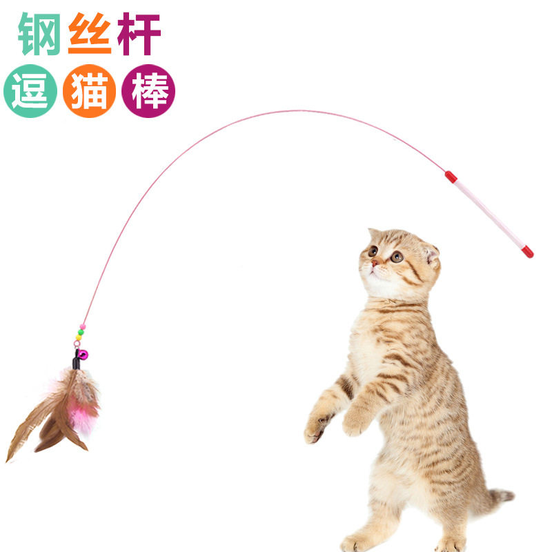 Pet Supplies Kitty Wire Feather Teasing Cat Sticks Real Chicken Mauga and Bell Kitty Puzzle Toy Long 1 m