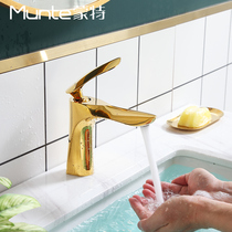  Monte European-style washbasin faucet Household Titanium gold hot and cold washbasin bathroom faucet single hole raised