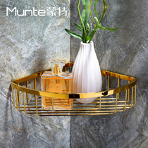  Monte bathroom all copper titanium gold corner shelf Bathroom hardware pendant triangle single layer shelf
