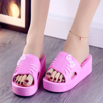 Summer ladies cute cartoon cat thick bottom non-slip home slippers indoor and outdoor leisure beach slippers