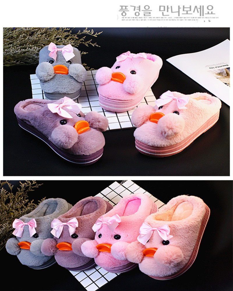 Dép cao gót cotton nữ mùa đông phim hoạt hình dày đế nhà chống trượt tóc kéo trong nhà ấm giày lông tháng dép đẹp nữ