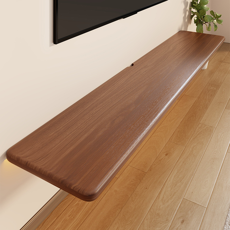 Wall-Mounted Tv Cabinet Shelf, Wall-Mounted Set-Top Box Storage, Solid Wood Straight Shelf, Walnut Vintage Plywood