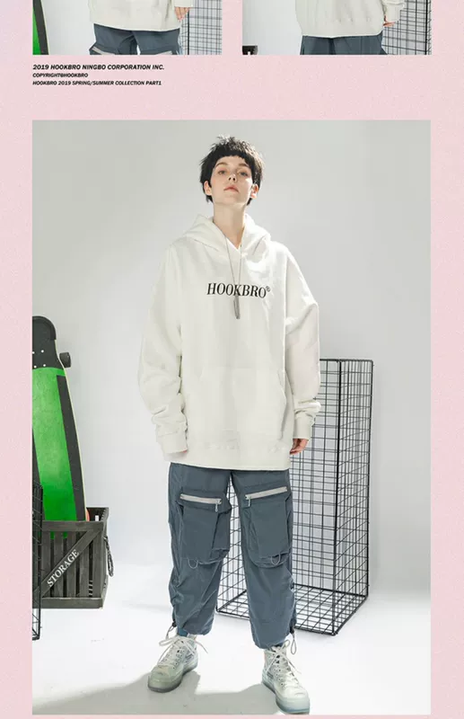 HOOKBRO Áo len dày mùa xuân Đàn ông và phụ nữ Broken Face Loose Hood Áo hoodie Hip Hop Country Tide Cặp đôi áo khoác - Cao bồi