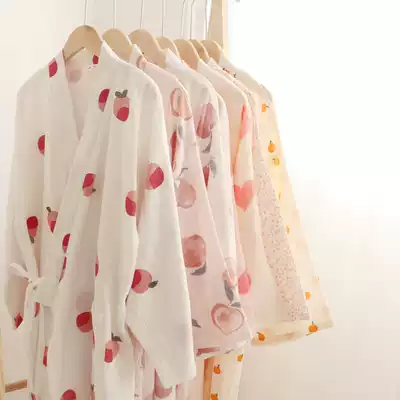 Simple and sweet style~Cotton gauze soft and breathable kimono bathrobe nightgown spring and summer loose nightgown women