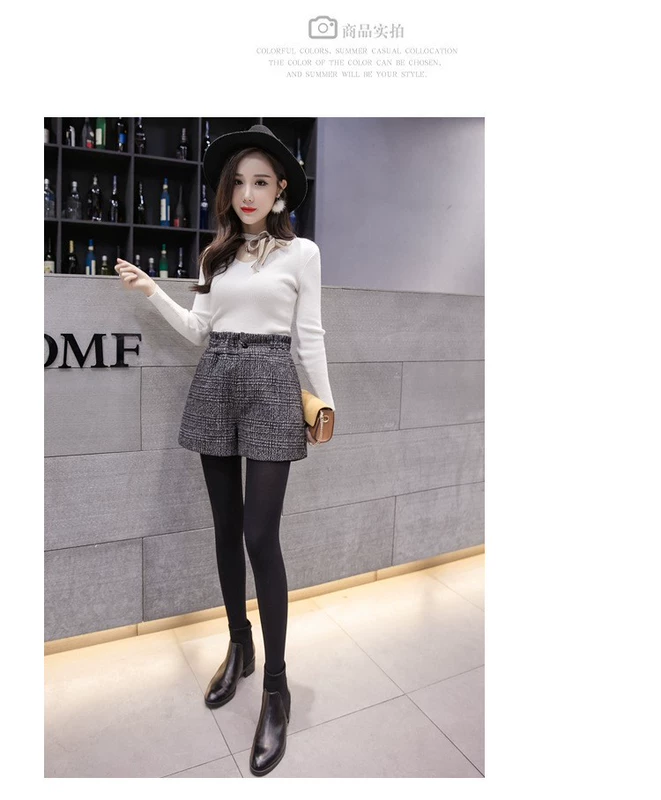 Cộng với quần short XL nữ béo và thu đông chất béo chị 200 cân béo chị eo cao mặc quần ống rộng len len