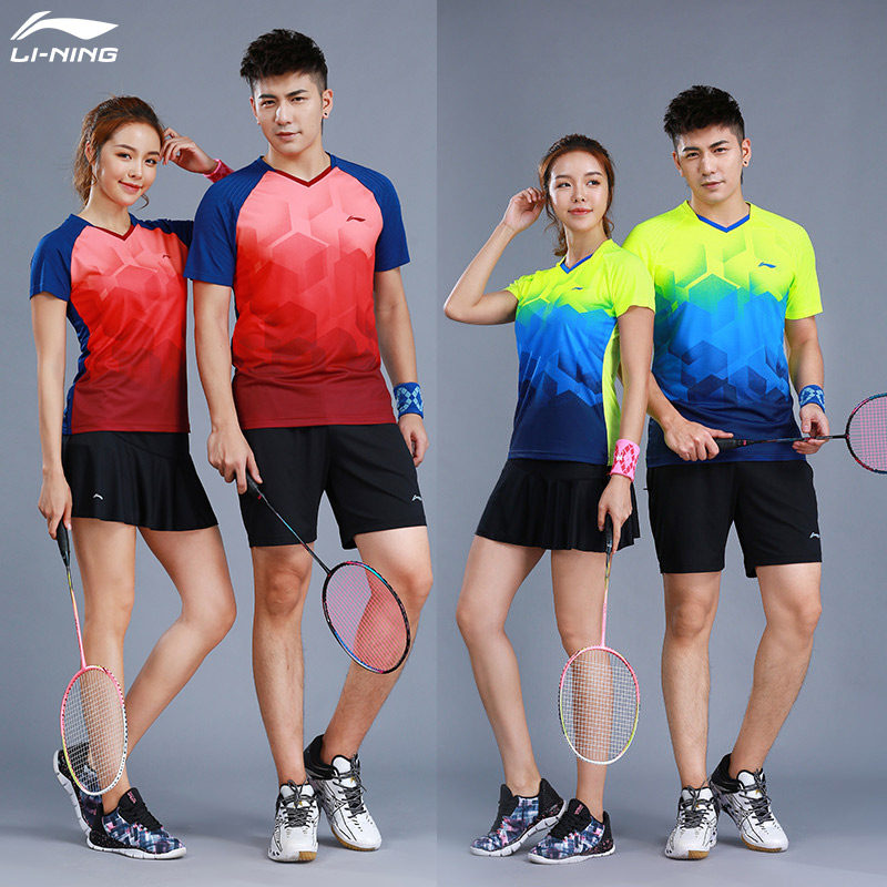 Group purchase custom print Li Ning badminton suit for men and women match sportswear speed short sleeve collar training suit