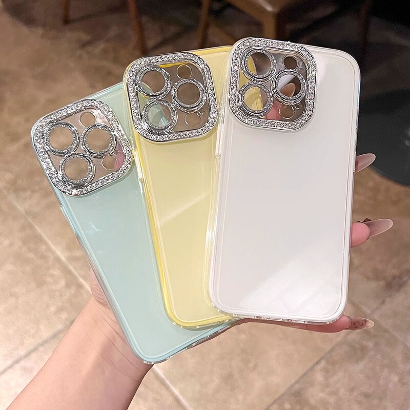 Jelly Pure Color ins Style High-Looking Glitter Diamond Lens Film Suitable for Apple 16 Mobile Phone Case iPhone 15 Pro Max All-Inclusive Anti-Fall 2025 Internet Celebrity Hot Model 14 New Style 13 Silicone Case 12/11