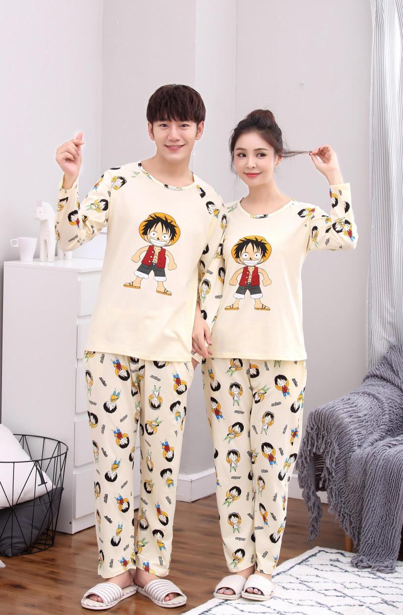 Bộ đồ ngủ đôi Crayon Shinchan nam và nữ mùa xuân và mùa thu dài tay phiên bản Hàn Quốc của cotton lỏng kích thước lớn phù hợp với dịch vụ nhà sinh viên bộ đẹp cho cặp đôi