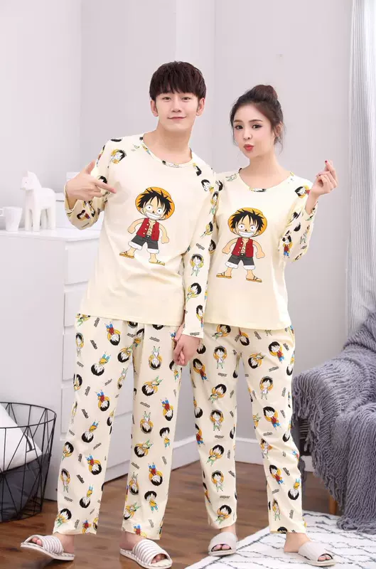 Bộ đồ ngủ đôi Crayon Shinchan nam và nữ mùa xuân và mùa thu dài tay phiên bản Hàn Quốc của cotton lỏng kích thước lớn phù hợp với dịch vụ nhà sinh viên pijama nữ