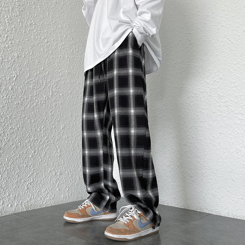 Black and White Checkered Pants for Men, Straight-Leg Pants, Loose Fit, Large Size, Men's Jogger Casual Pants, Trendy Men's Pants for Autumn and Winter