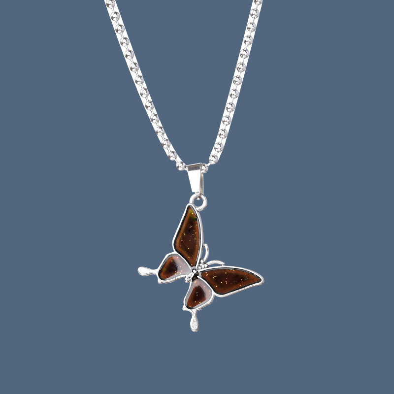 Discoloration Butterfly Titanium Steel Necklace Fresh Couples Versatile Personality Bead Chain Girls Necklace Fashion Match Europe and America