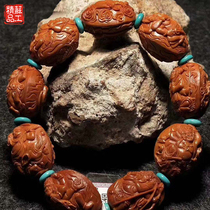 Zhoushan red crystal core eight guardian olive core antique hand string Olive Hu bracelet Nuclear carving pure hand carved male