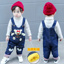 1-2-3 years old boys and girls autumn and winter plus cotton overalls baby corduroy overalls baby children plus velvet overalls
