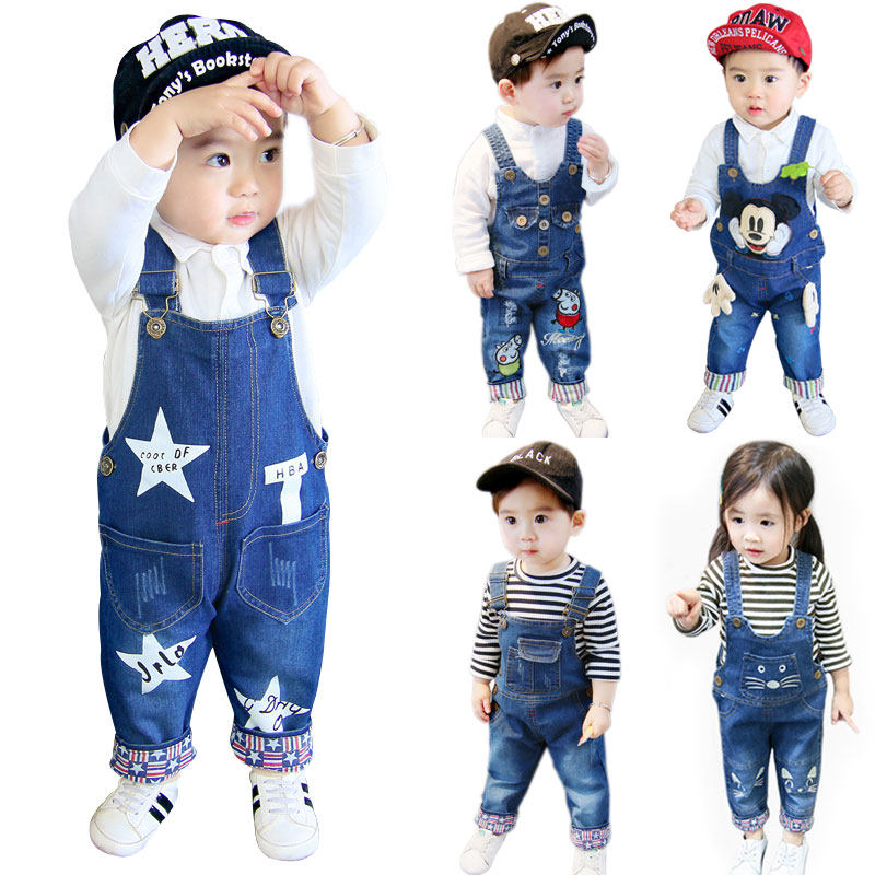 123-year-old autumn thickened cotton trousers female baby strap children baby autumn jeans female boy trousers