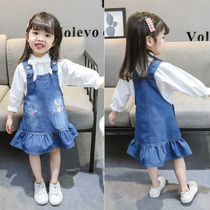 2021 New Autumn Dress Girls Suspender Skirt Denim Skirt Childrens Clothing Girls Autumn Childrens Skirt Girls Dress Korean Version