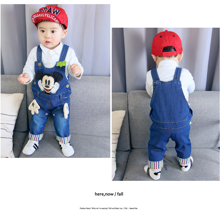 Quần denim bé gái 2018 thu đông 2018 mặc bé gái bé trai treo quần trẻ em ra quần dày yếm bò cho bé gái