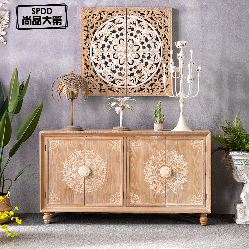 American Countryside Retro Dining Cabinet Xuan Guan Cabinet Wine Cabinet Wine Cabinet Folk Living Room Combined Carved Flower Fa-style disposal cabinet