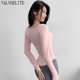 VALVOELITE瑜伽服女显瘦V领运动长袖高弹跑步透气速干健身上衣秋