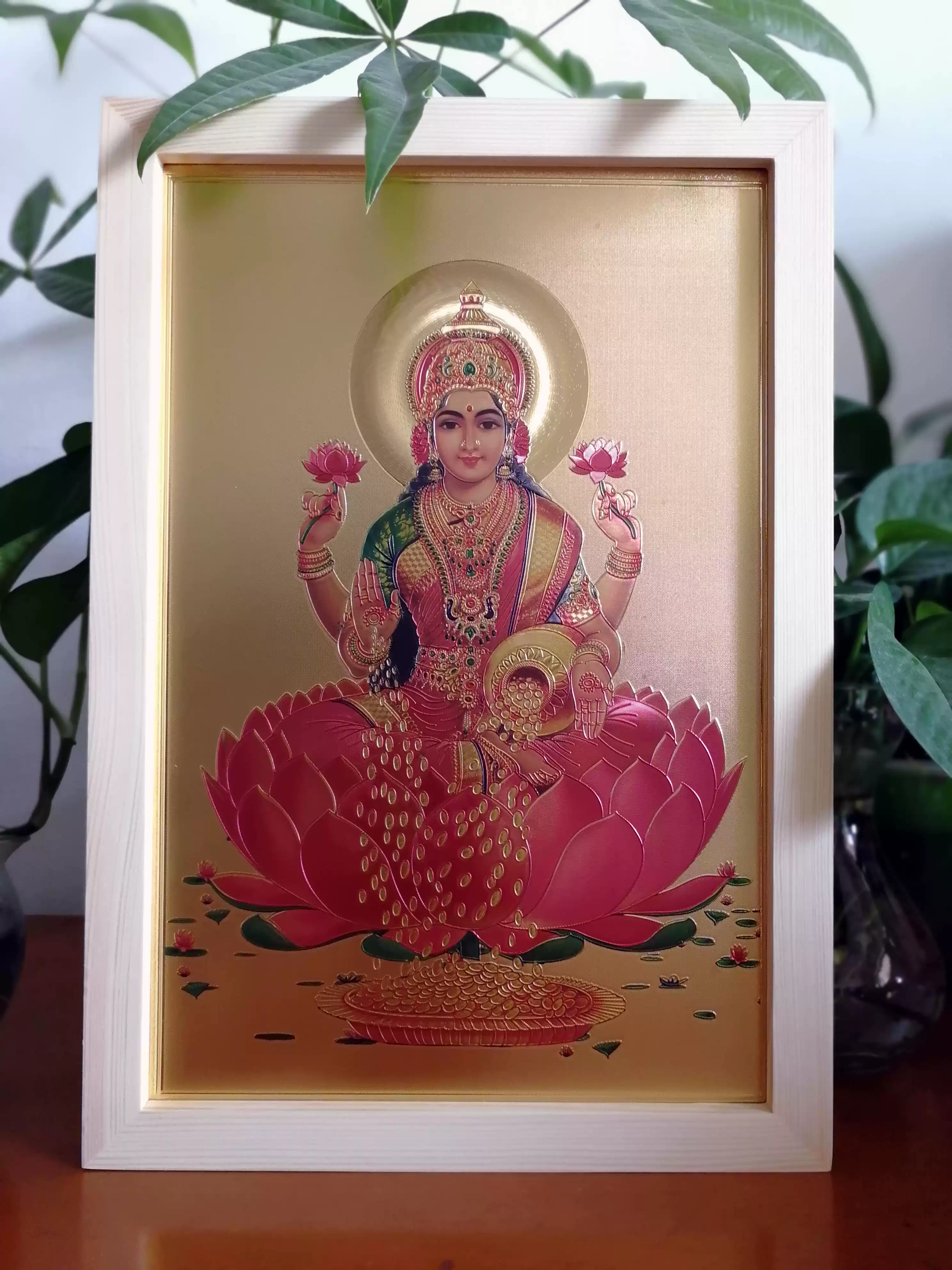 印度教吉祥天女神金箔画湿婆神30x20cm宗教艺术画唐卡收藏, image size:2976x3968