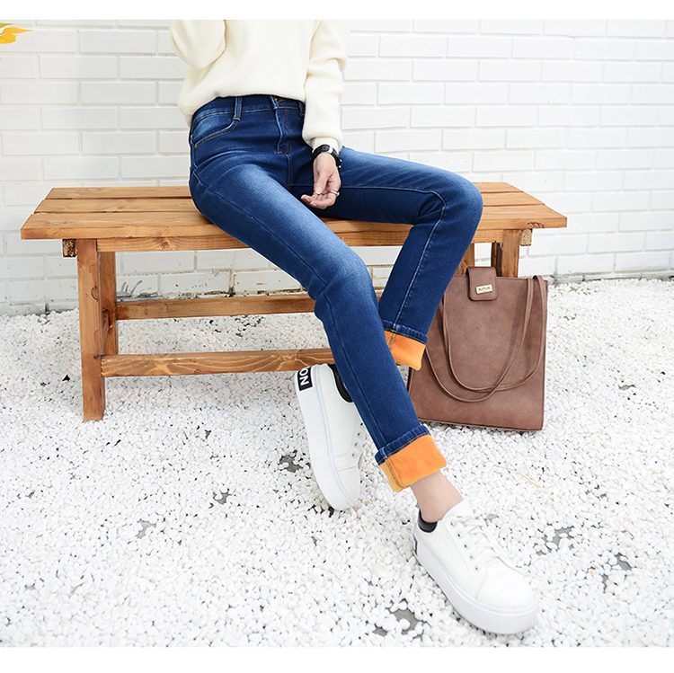 Mùa đông cộng với quần jean nhung thẳng nữ cao eo sang trọng là quần ống suông thẳng ấm áp co giãn cỡ lớn là quần mỏng phiên bản Hàn Quốc áo khoác sơ mi nữ