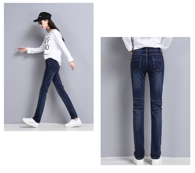 Xu hướng quần jean nữ mùa xuân 2018 Xu hướng mid-up của phụ nữ là mỏng lỏng thẳng qua quần dài tối màu áo nữ trung niên