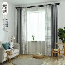  Nordic ins style sub-curtains finished American shading cloth Simple modern bedroom floor-to-ceiling bay window Pastoral living room