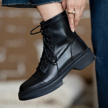 Genuine Leather Martin boots Women Summer slim Breathable New Short Boots 100 Lapped Thick Bottom Women Boots Black auPun6i8tiu