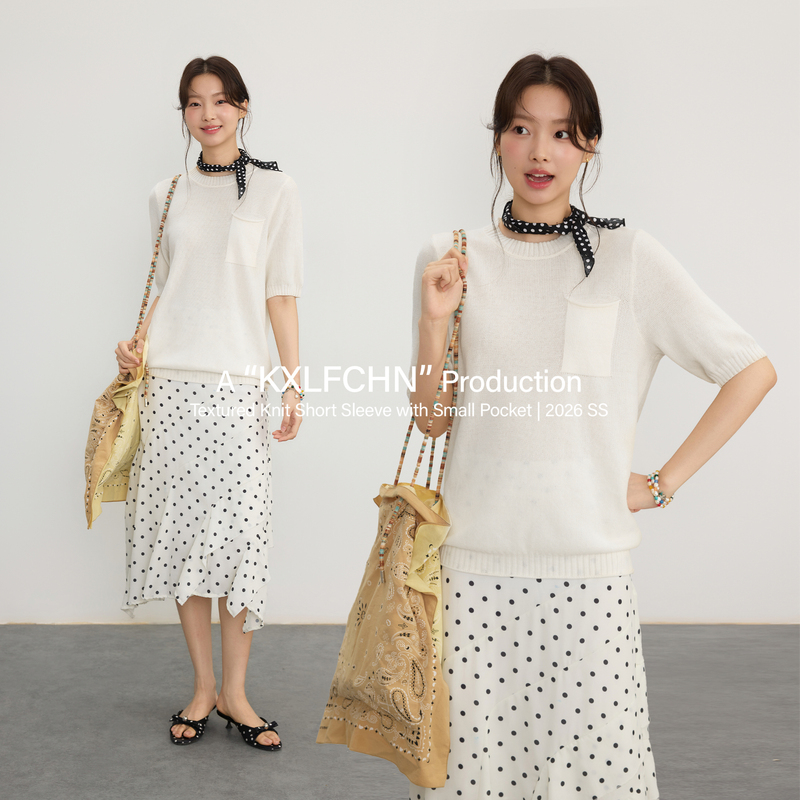 Kxlfchn White Textured Knit Short-Sleeve Top with a Loose and Gentle Feel, Versatile Style Kxlfchn White Textured Knit Short-Sleeve Top with a Loose and Gentle Feel, Versatile Style