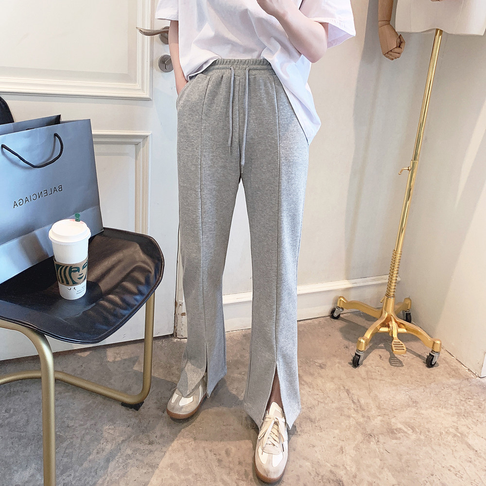 Broadlegged Pants Woman High Waist Pituality 2022 Spring New Women's Dress Korean Version Fashion Open Fork Horn Casual Straight Drum Pants