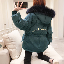 Cotton womens 2020 new fashion Korean fashion drawstring waist hooded big hair collar winter coat cotton coat womens short section