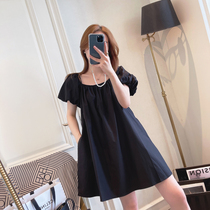 Even clothes dress small frescoed 2022 Summer new womens clothes Korean version Fashion square collar A word bubble sleeve doll dress child