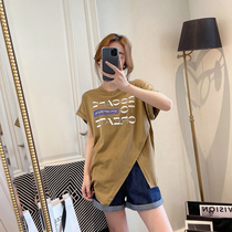 t-shirt design sensation 2022 Summer new womens clothing Han version fashion letter printed irregular open fork short sleeve blouse