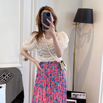 Snowspun Shirt Woman 2022 Summer new womens clothing Han version Fashion Short Folds Square Led Bubble with Sleeveless Blouse Blouse