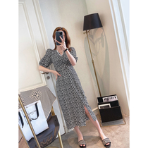 Fa Style Polo Dot Dress Skirt Woman 2022 Summer new womens dress Korean version Fashion long open fork Bubble Sleeve Skirt Tide