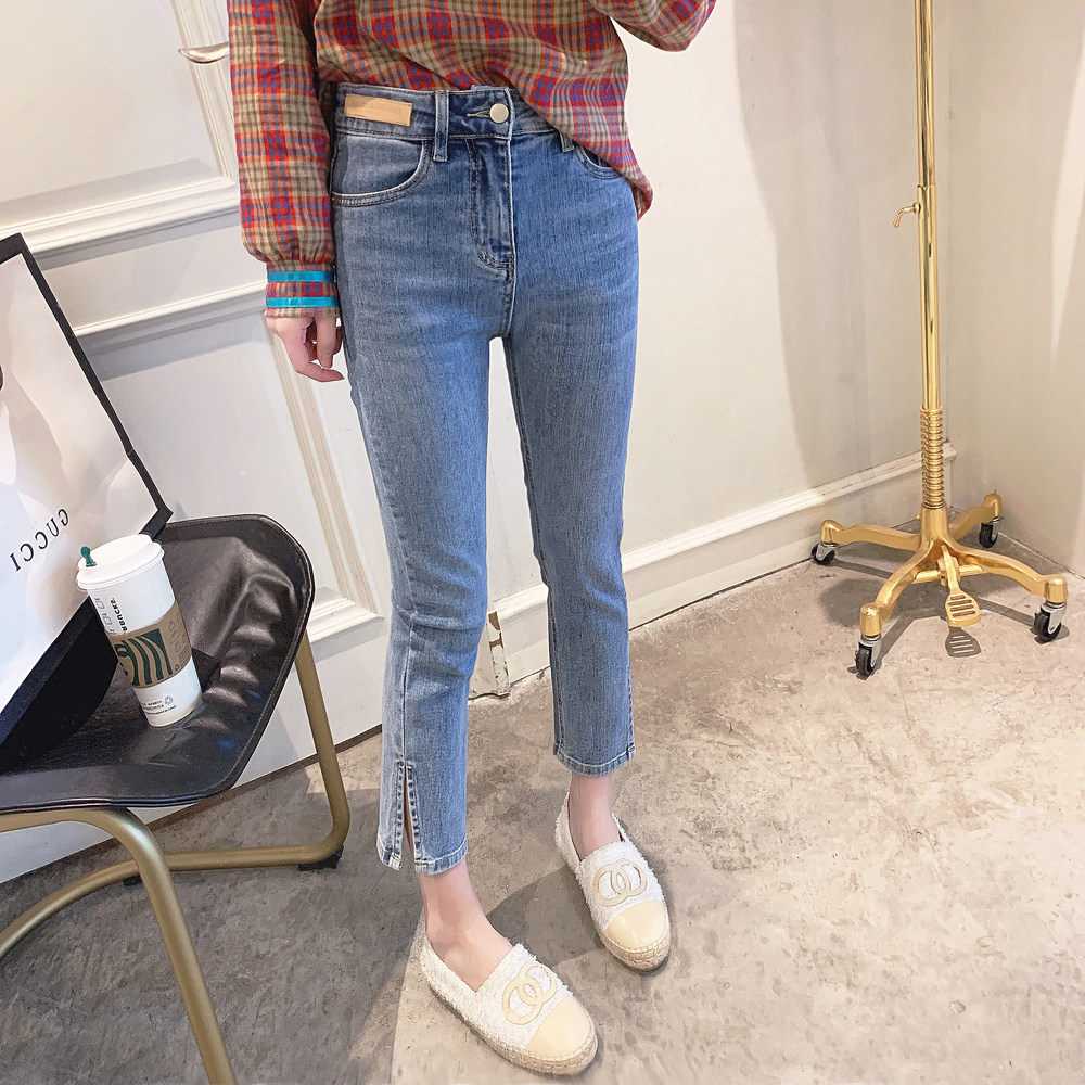 Jeans 2023 new spring new women's clothing trendy Korean version fashion high waist slim nine splits straight pants women