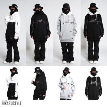 1819HIKARU Korean ski clothes ski sweater men and women single double board warm loose hip hop black and white