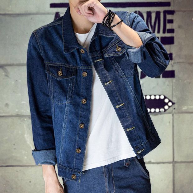 2018 xuân xanh đậm nam Hàn Quốc áo khoác denim giản dị áo khoác mỏng áo sơ mi denim quần áo nam hoang dã áo trung niên