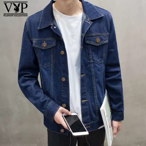 Mẫu áo thu đông 2018 nam Hàn Quốc giản dị áo khoác denim nam mỏng tay dài áo khoác nam quần áo thủy triều hoang dã áo da nam