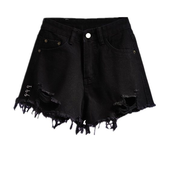 Summer Internet celebrity with the same style large size fat mm high waist ripped denim shorts women look thin hairy edge wearing a-line hot pants trendy