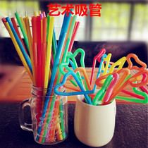 1000 disposable color art straw elbow Beverage juice Cola creative modeling straw