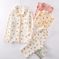 Lady Sleepwear Autumn Winter Pure Cotton Triple Clip Cotton Air Layer Long Sleeve Cardiovert Warm Thickening Home Clothing Casual Suit